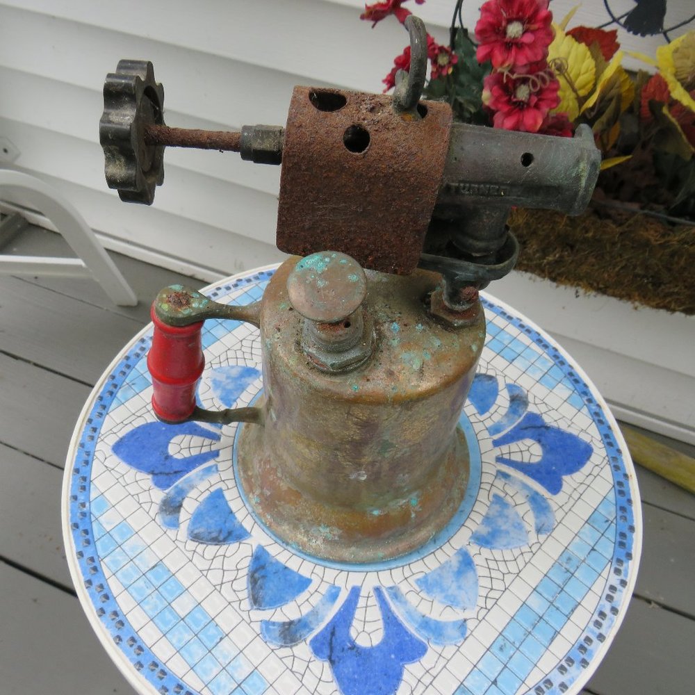 Vintage Clayton Lambert Blow Torch Brass With Red Wood Handle